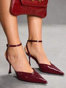 CUCCOO SZL Women's Shoes Pointed Burgundy Patent Leather Ankle Strap Wrapping Belt Decorative Fashion Dating Party Style Sexy Style Stiletto High Heel Sandals Summer Shoes - Burgundy - View 5