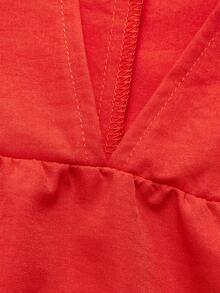 Linhara Women's Spring/Summer Stand Collar Puff Sleeve Elegant Short Sleeve Blouse, Suitable For Dates, Commuting, Hanging Out With Friends Women's Tops And Blouses Blouse For Women Casual Elegant Latest Tops For Women New Arrivals Women's Tops For Summer Blouse For Women - Burnt Orange - View 6
