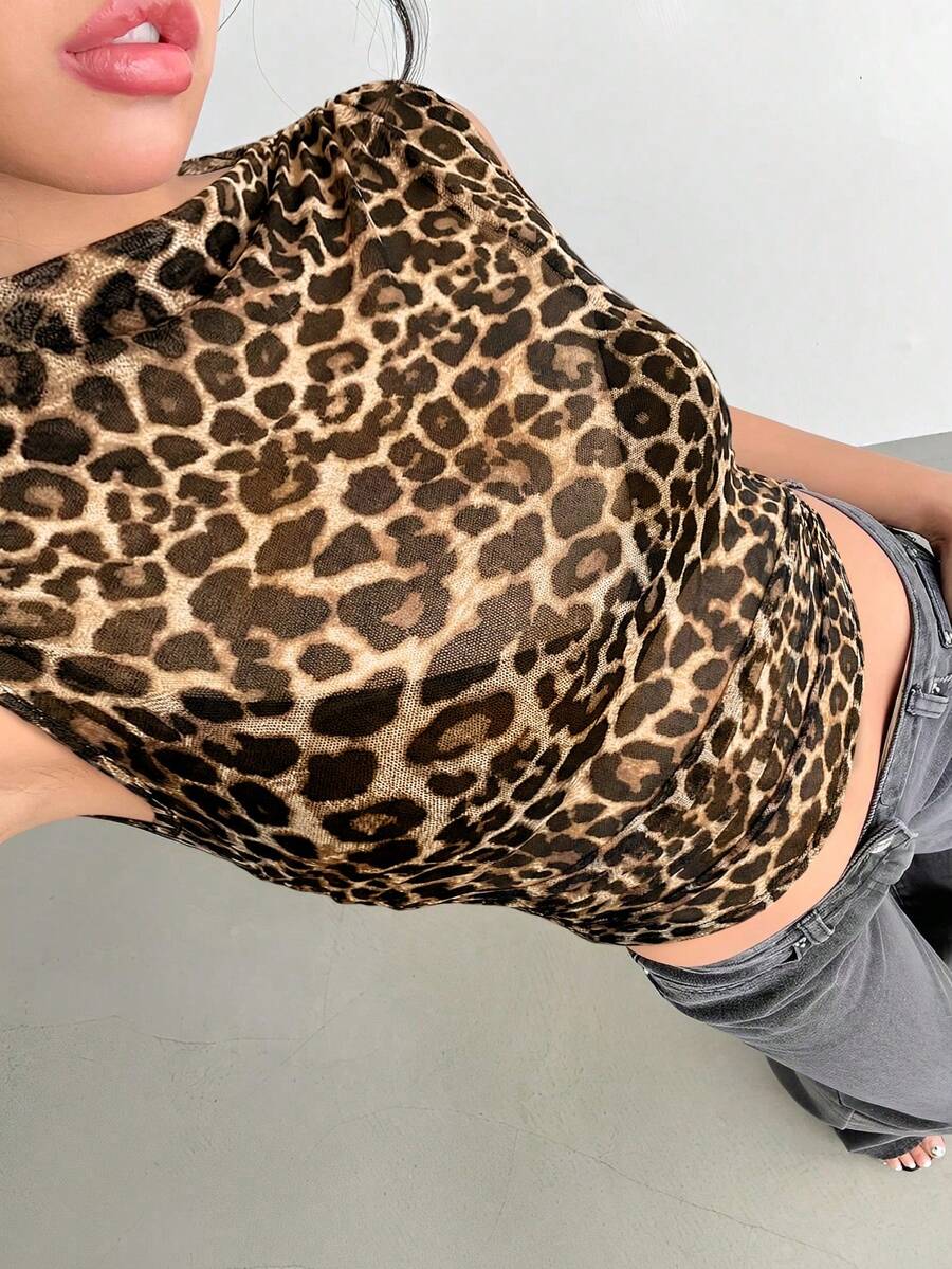 Siren Gaze Áo lưới cổ tròn bèo nhún, áo kiểu lưới xuyên thấu, áo khoác ngoài, nữ - Màu vàng - Xem 1