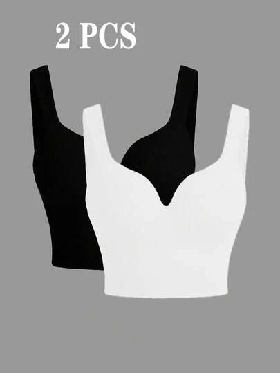 SHEIN Velisys Sujetador deportivo sin mangas de unicolor, con cuello de corazón y tirantes anchos, cómodo y transpirable