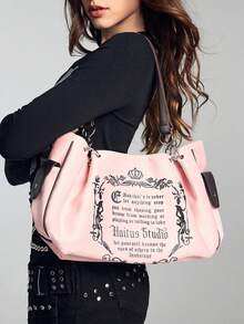 ROMWE Kawaii Túi đeo vai thời trang Châu Âu cổ điển, Túi xách nữ mềm mại thanh lịch - Hồng - Xem 1