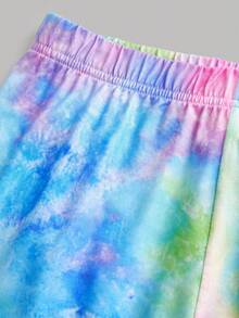 少女休闲日常街头风扎染宽松T恤和打底裤两件套 - 彩色 - 查看 3