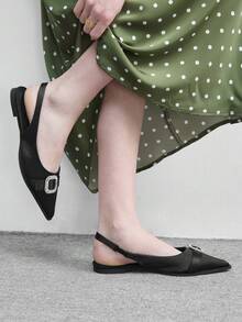 CUCCOO BIZCHIC Sepatu Flat Ujung Lancip dengan Gesper Persegi Berhiaskan Berlian Imitasi Model Musim Gugur Terbaru - Hitam - View 3
