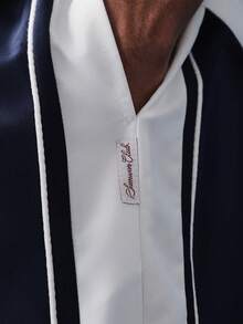 SUMWON Pantalones de chándal con ribete de contraste, detalles de botones laterales y ajuste de longitud completa para uso casual - Azul y blanco - Ver 6