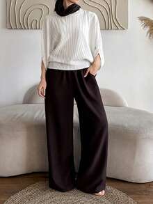 DAZY Women's Loose Textured Knit Pullover Sweater, Casual Business Office Wear, Street Style, Spring/Summer - Beige - View 7