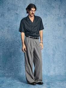 ROMWE MEN Street Life Men's Striped Straight Leg Loose Casual Suit Pants - smoke gray - View 7