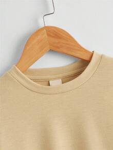 SHEIN Explorewe Boys' Solid Color Round Neck Short Sleeve Casual T-Shirt - Khaki - View 4
