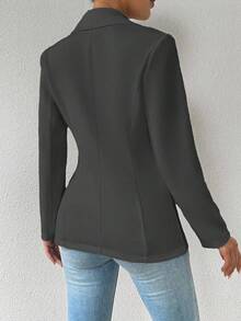 Chiquease Áo khoác blazer tay dài công sở thanh lịch một nút màu trơn dành cho nữ - Màu xám đen - Xem 2