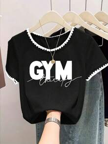 Resyla 女士撞色字母印花圆领短袖T恤 - 彩色 - 查看 4