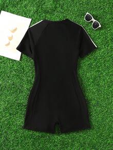 SHEIN Áo len chui đầu màu đen dành cho bé gái tuổi teen, thích hợp mặc hàng ngày đi biển, chơi thể thao dưới nước, đi nghỉ mát, chụp ảnh, phù hợp cho kỳ nghỉ ở Hawaii và mùa hè. - màu đen - Xem 2
