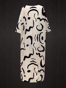 INAWLY 2 件套：抽象印花休闲长上衣和裤子，女款 - 彩色 - 查看 2