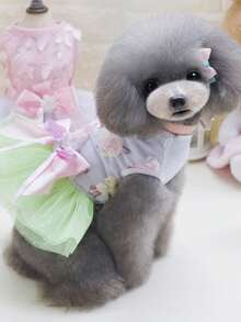 PETSIN 狗狗服装、猫咪服装、动物裙装、宠物春夏新品系列、幼犬连衣裙、公主风百搭连衣裙、条纹印花、小型动物服装、清凉防晒霜 - 彩色 - 查看 11