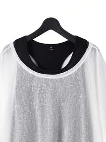 SHEIN Essnce Conjunto de 2 piezas de chaleco negro básico y cubierta protectora solar, de moda casual y cómoda para mujer talla grande, para uso diario y versátil, para verano - Blanco - Ver 5