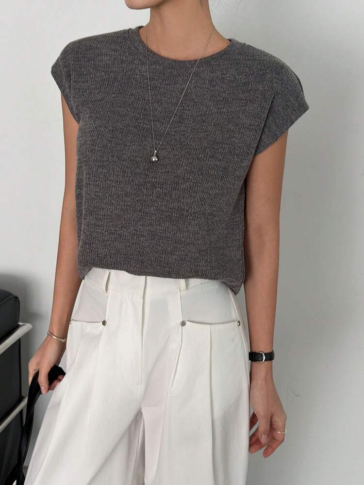 Women's Crew Neck Sleeveless Textured Fabric Casual Tank Top Summer