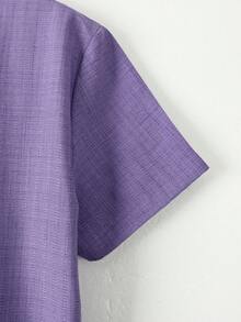Manfinity RSRT Men's 2 Piece Summer Casual Vacation Set,Solid Color Linen Short Sleeve Front Button Shirt And Shorts Coords,Deep Purple Lavender Outfit For Holiday - Purple - View 7