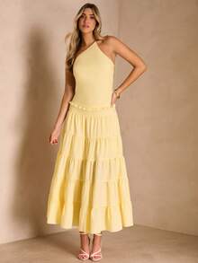 Enchnt Spring/Summer Romantic Women's Yellow Backless Maxi Cake Dress For Women,Sweet&Elegant For Vacation&Date&Holiday&Going Out,Spring Outfit Women - Light Yellow - View 7