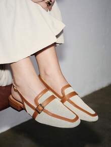 Giày bệt hở mũi thoáng khí mùa thu 2025 cho nữ, gót thấp, quai hậu, giày vải xuân/hè màu mơ - màu nâu - Xem 2