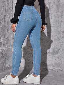 Flexra Jeans casuales de talle alto y corte slim con lavado - Lavado ligero - Ver 2