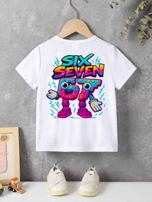 SHEIN Streecool Kids 男童卡通字母图案T恤 - 白色 - 查看 4