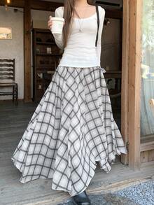 DAZY Women's Casual Commuter Plaid Long Skirt - Apricot - View 5