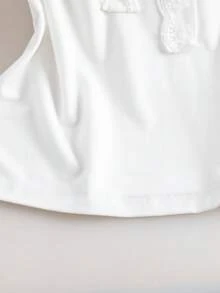 GlowEve Women's Lace Trim Bow Tie White T-Shirt Top - White - View 7