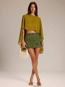 SHEIN BAE 女士简约纯色前短后长披肩领上衣 - 黃色 - 查看 3