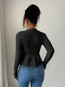 Elenzga Áo len cardigan dệt kim ôm sát cổ chữ V nhún bèo thanh lịch dành cho nữ, thích hợp cho kỳ nghỉ lễ và nghỉ dưỡng, mùa thu/đông - màu đen - Xem 2