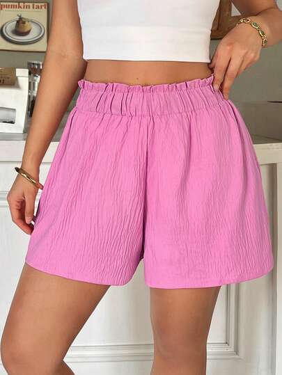 FavEase Women's Solid Color Frill Trim Casual Versatile Daily Wear Shorts
