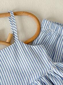 Cozy Pixies 2pcs Baby Girl Blue & White Striped Camisole Top And Elastic Waist Pants Set Blue Two Piece Set Toddler Outfits 2 Piece Ruffles Baby Girl Blue Two Piece Baby Girl Outfit Set - Blue and White - View 4