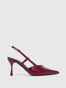 CUCCOO SZL Women's Pointed Toe Burgundy Patent Leather Stone Texture Lace-Up Backless Sexy Stiletto High Heel Sandals, Suitable For Dates And Parties - Burgundy - View 4