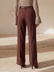 Anewsta Women's Flared Pants With Slit Design, Elegant And Versatile Long Trousers - Coffee Brown - View 2