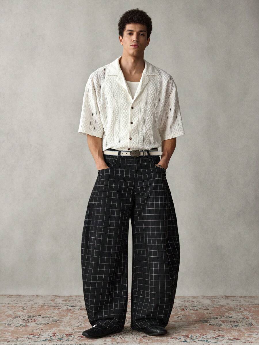 SWAVVY Men's Casual Plaid Loose Pocket Pants, Autumn - Black - View 1