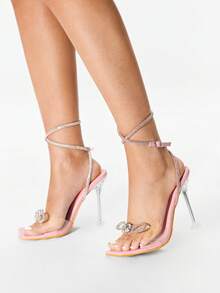 Glitzique Women's Pink Rhinestone Embellished Bow Knot High Heeled Sandals With Strappy And Buckle, Peep-Toe, Great For Summer And Fall Parties Valentines - Pink - View 6