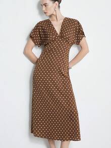 Aveloria Modichic Vestido de lunares de color café vintage y elegante, adecuado para salidas casuales, fiestas, citas, primavera/verano - Multicolor - Ver 4