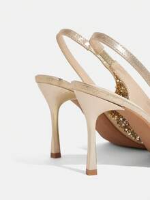 CUCCOO TILAWA Women Shoes Women's Fashion Pointed Metal Rhinestones Sparkling Evening Wedding Lightweight Daily Commuter Party Wind Outdoor Pedal Stiletto High Heel Shoes - Gold - View 4