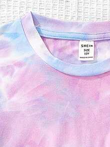 2 Stücke Tween Mädchen Lässig Set aus Batik-Muster Kurzarm T-Shirt und Shorts, geeignet für den Sommer - Verschiedenfarbig - Übersicht 6