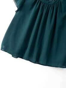 GlowEve CURVE Áo kiểu nữ cỡ lớn màu trơn dáng rộng cổ tròn tay bèo nhún, thanh lịch và đa năng, phù hợp mặc hàng ngày, đi làm, đi nghỉ mát, hẹn hò, phong cách vintage, mùa xuân/hè. - Màu xanh lá cây đậm - Xem 4