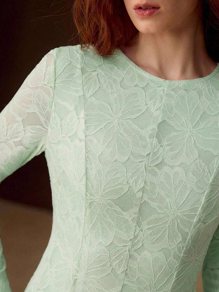 WOMEN'S LONG SLEEVE LACE EMBROIDERED COCKTAIL DRESS