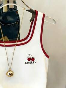 Resyla Women's Square Neck Letter Embroidery Contrast Trim Casual Tank Top - Multicolor - View 4