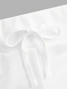 Comfortcana 女士休闲白色贝壳图案抽绳腰修身短裤 - 白色 - 查看 6