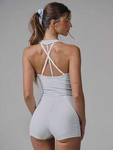 Musera Sport 撞色露背连体紧身衣 运动健身 健身房普拉提 日常休闲 香蕉布丁 夏季 - 淺藍色 - 查看 4