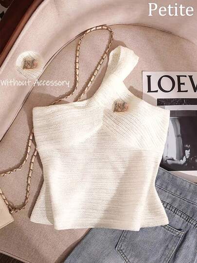 GlowEve Petite Top casual de mujer con decoración metálica de un solo hombro, para verano