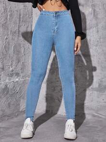 Flexra Jeans casuales de talle alto y corte slim con lavado - Lavado ligero - Ver 3