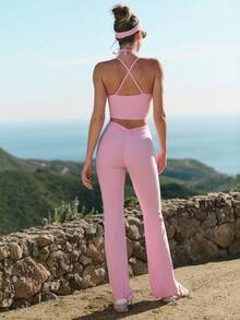 GLOWMODE FeatherFit™ Love To Move Buttery-Soft Stretchy Sweat-Wicking Removable Cups Strappy Tank Top Low Impact Yoga Pilates Studio Daily Wear - Pink - View 7