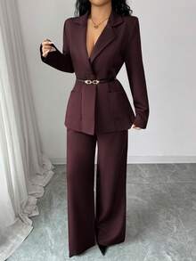 Rafferiza Bộ áo blazer dài tay màu trơn thời trang dành cho nữ - Màu đỏ tím - Xem 3