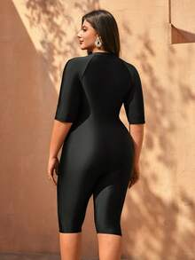 Swim Mulvari Traje de baño de una pieza de unicolor y conservador para mujer de talla grande - Negro - Ver 2