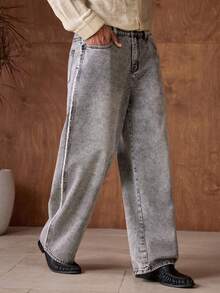 AKNOTIC Business Casual Quần jeans ống rộng túi chéo dành cho nam - màu đen - Xem 5