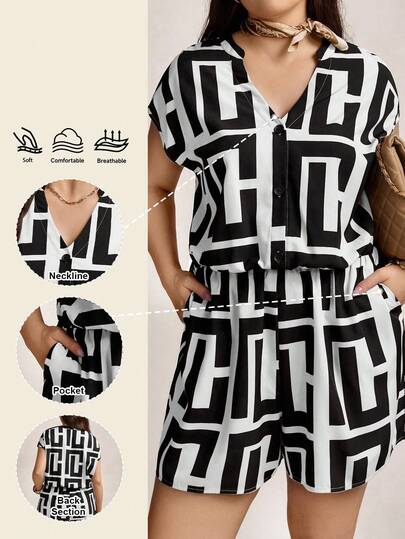 Zelara Große Größen Sommer Navycore Outfit Jumpsuit mit unregelmäßigem geometrischem Muster, Muttertags-Geschenk für Frauen, maritim-lässig für Frauen, Küsten-Nautik-Outfit, Navycore Jumpsuit, Sonnenjumpsuit für Frauen