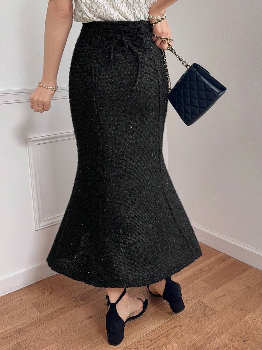 DAZY Elegant Lace-Up Fish Tail Skirt, Suitable For Commuting, Autumn/Winter - Black - View 1