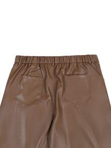 Manfinity EMRG Calça de Couro PU Marrom Plus Size para Homens, Calça Casual Reta Solta, Fashionable e Versátil - Castanho - Visão 5